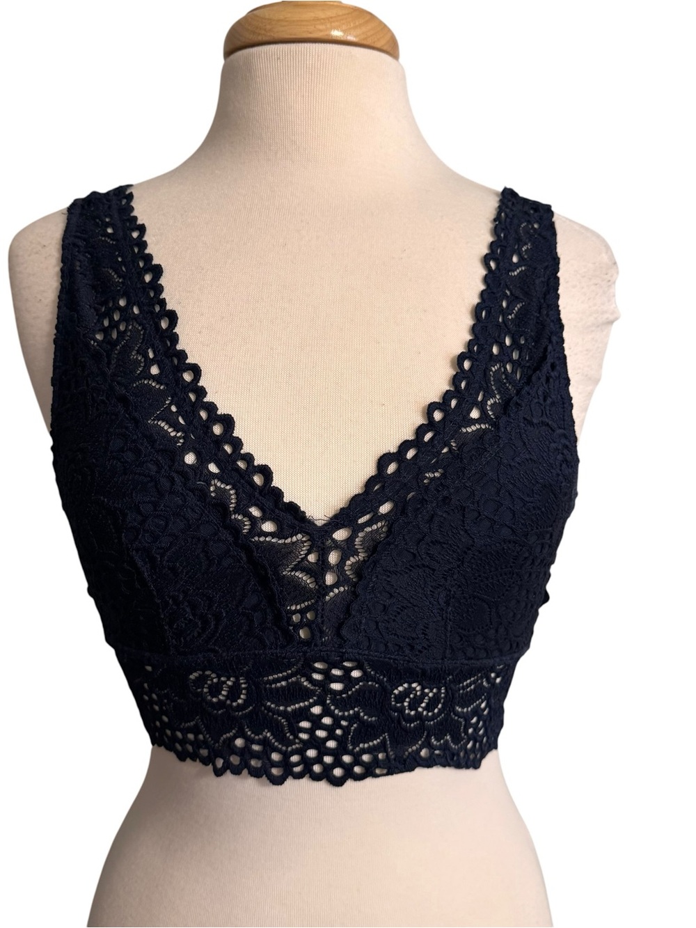 Altar'd State Navy Lace V-Neck Longline Bralette size Medium